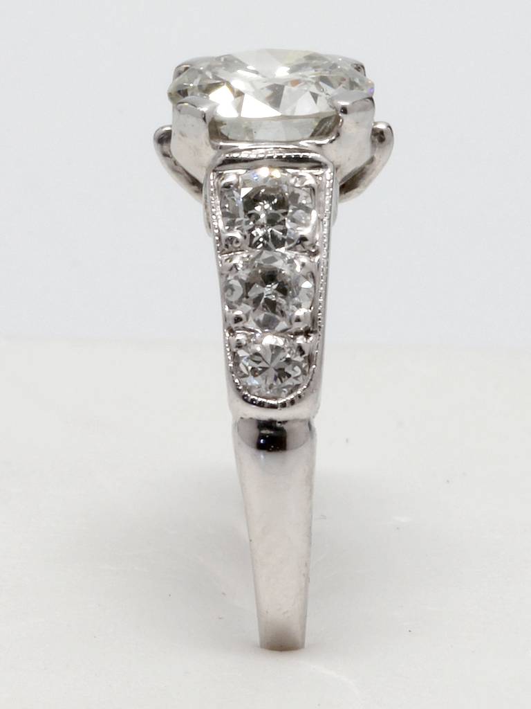 Engagement Ring Platinum 1.32 Carat Old European Cut Diamond J-SI1, 1940s For Sale 2