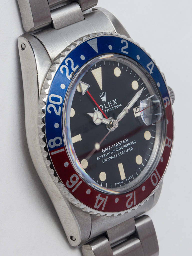Rolex Stainless Steel GMT-Master Wristwatch Ref 1675 circa 1968