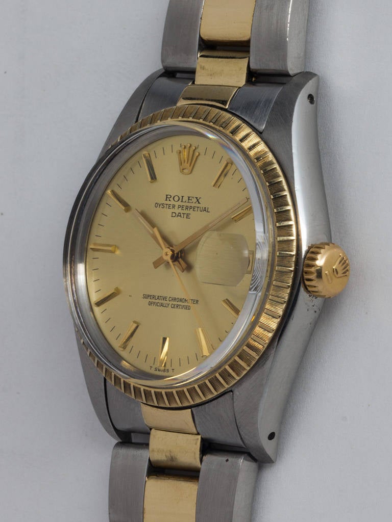 Rolex Stainless Steel and Yellow Gold Date Wristwatch Ref 1505 circa 1978 In Excellent Condition For Sale In West Hollywood, CA