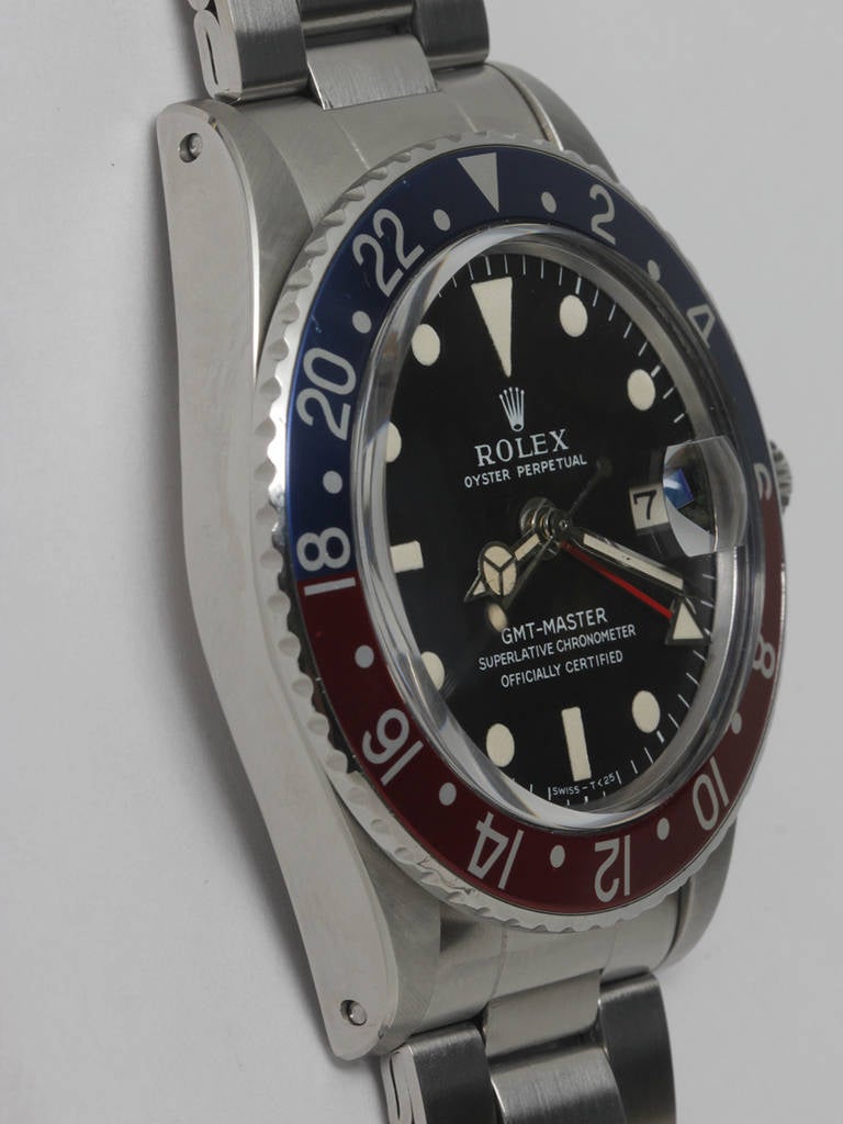 Rolex Stainless Steel GMT-Master Wristwatch Ref 1675 circa 1968