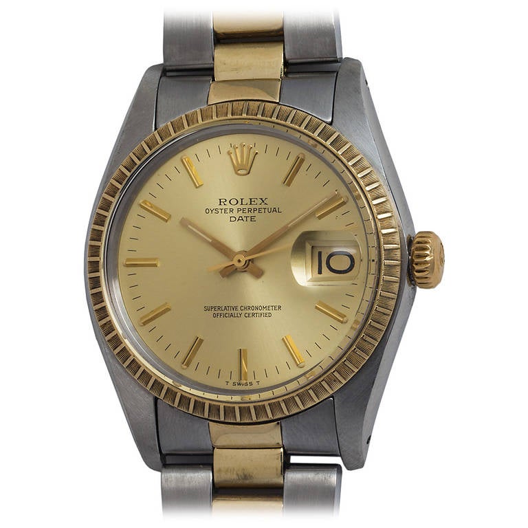 Rolex Stainless Steel and Yellow Gold Date Wristwatch Ref 1505 circa 1978 For Sale