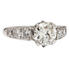 Engagement Ring Platinum 1.32 Carat Old European Cut Diamond J-SI1, 1940s