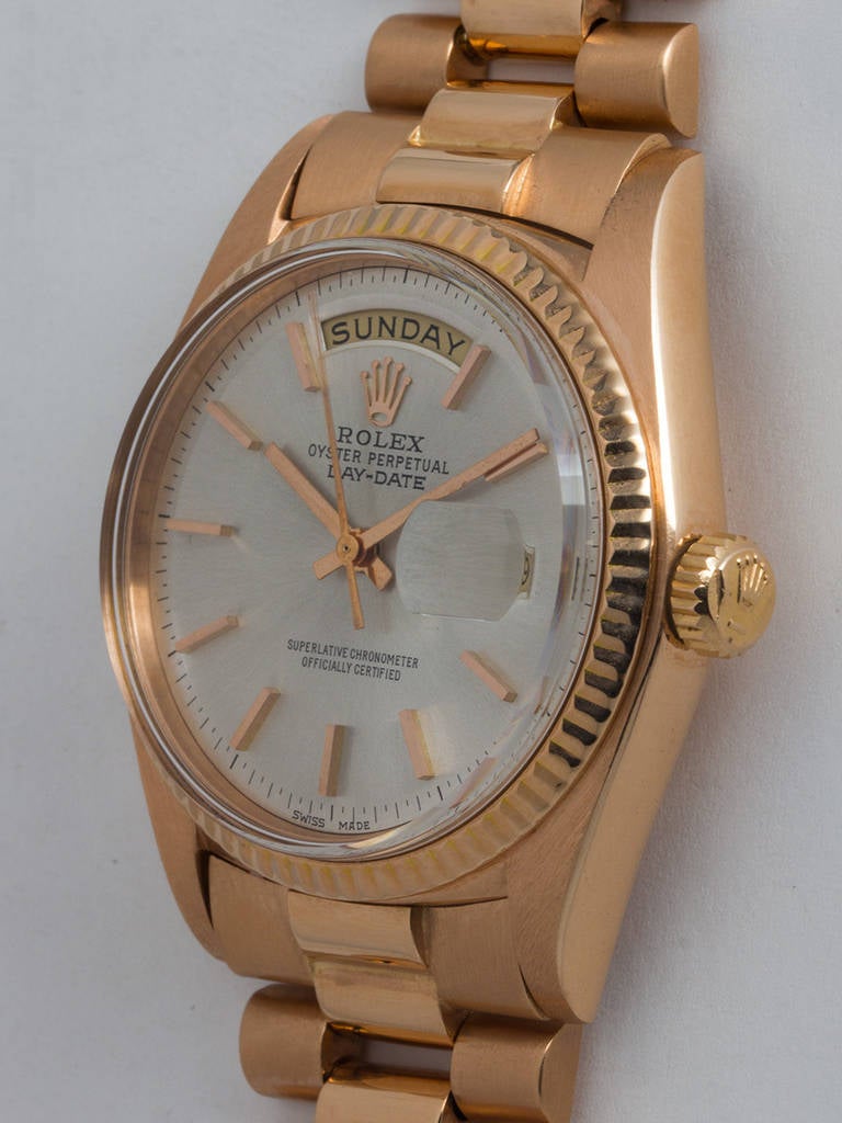 Rolex Rose Gold Day-Date President Wristwatch Ref 1803 circa 1973 In Excellent Condition In West Hollywood, CA