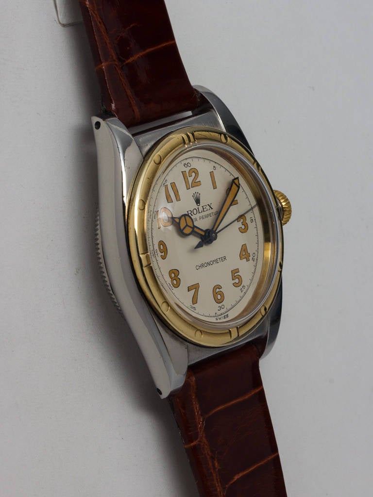 Rolex Stainless Steel and Yellow Gold Bubbleback Wristwatch Ref 2940 circa 1940s