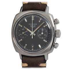 Heuer Stainless Steel Camaro Tropical Dial Chronograph Wristwatch circa 1960s