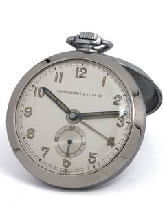 Vintage Abercrombie & Fitch Co Travel Alarm Pocket Watch, circa 1950's