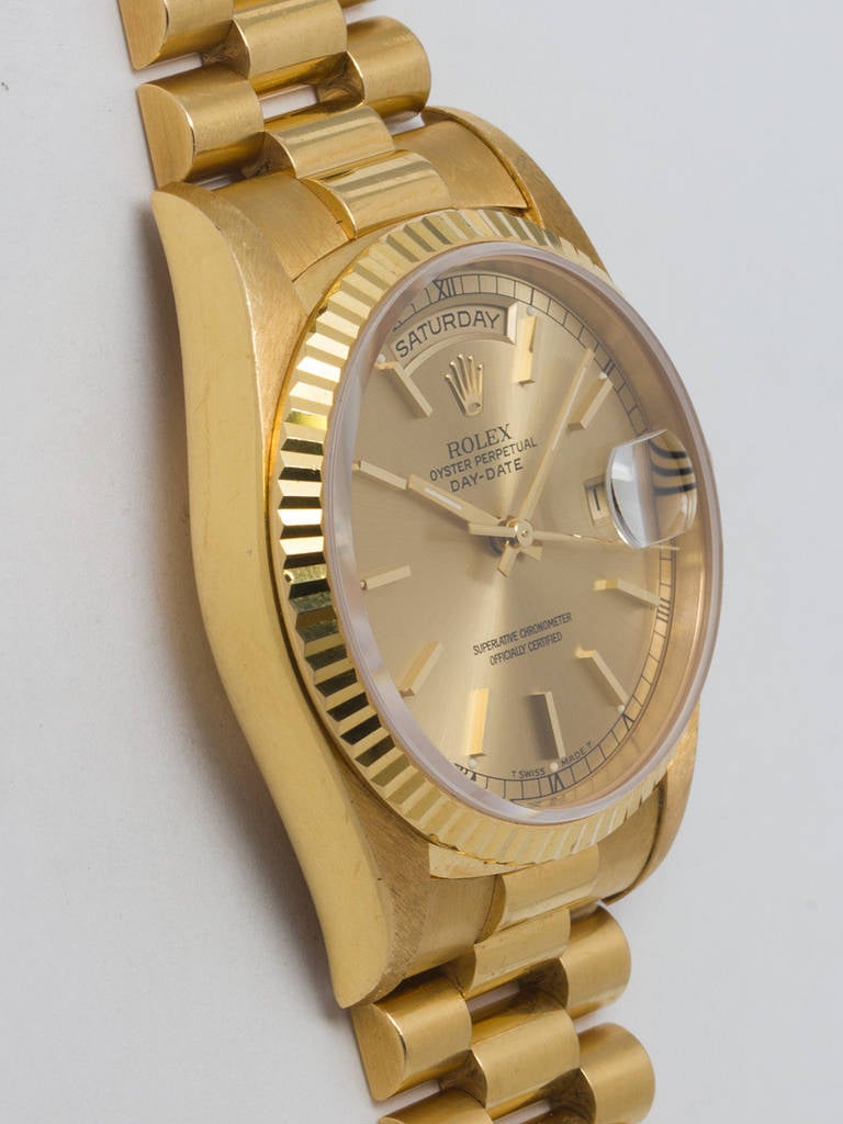 Rolex Yellow Gold Day-Date President Wristwatch Ref 18238 circa 1995