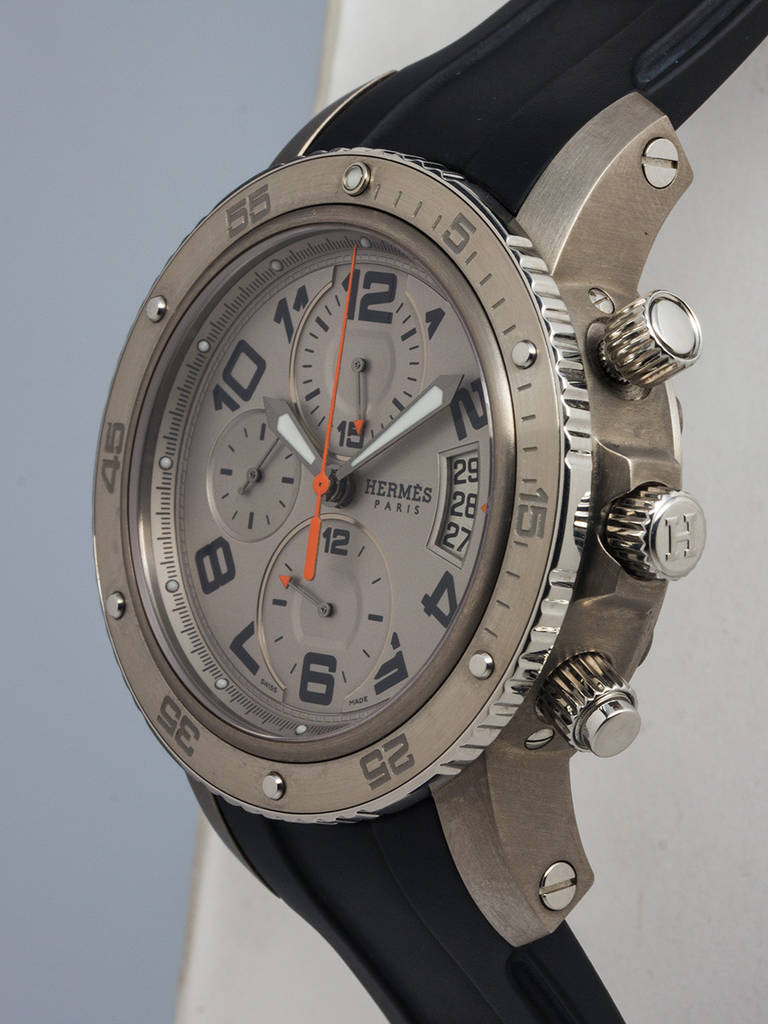 Hermes Stainless Steel and Titanium Clipper Chronograph Wristwatch circa 2000s In Excellent Condition In West Hollywood, CA