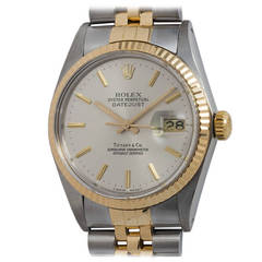 Rolex Stainless Steel and Yellow Gold Datejust Wristwatch Ref 1603 circa 1985