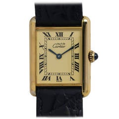 Cartier Man's Gilt Silver Tank Louis Must de Cartier Wristwatch circa 1980s