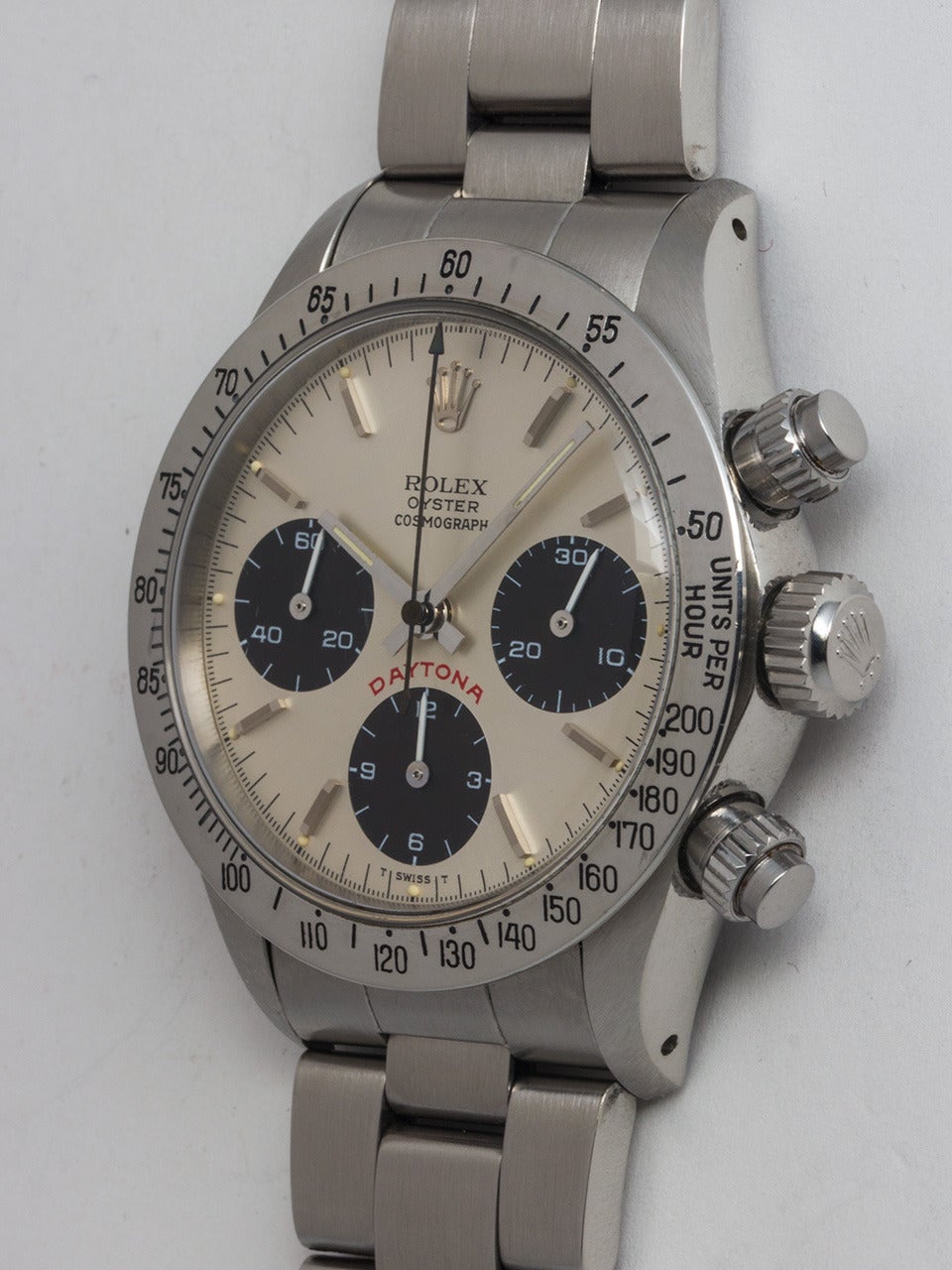 Rolex Stainless Steel Big Red Daytona Wristwatch Ref 6265 circa 1980 In Excellent Condition In West Hollywood, CA