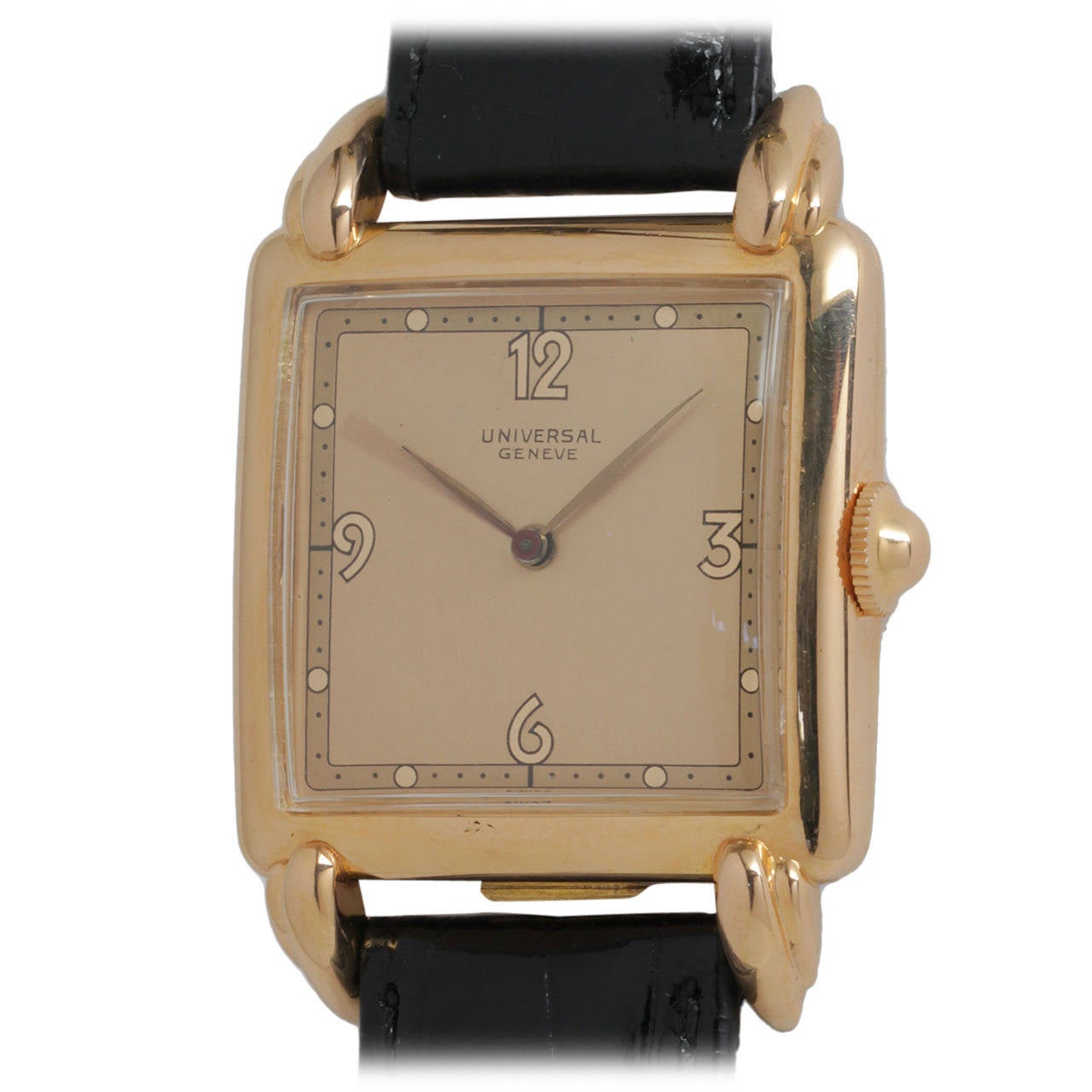 Universal Rose Gold Square Wiristwatch circa 1950s For Sale