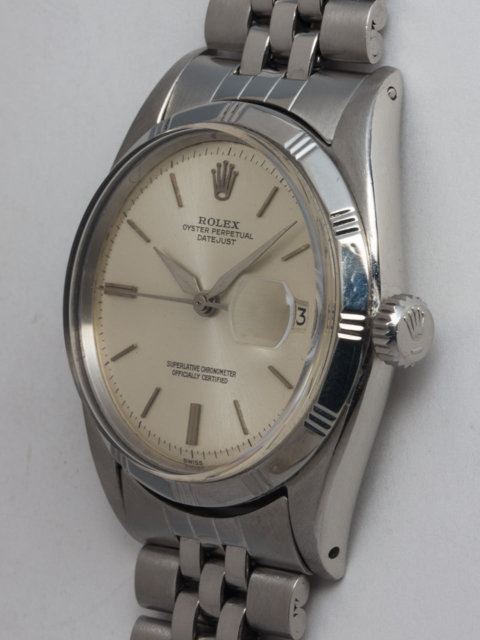 Rolex Stainless Steel Datejust Wristwatch Ref 6305 circa 1959 In Excellent Condition In West Hollywood, CA