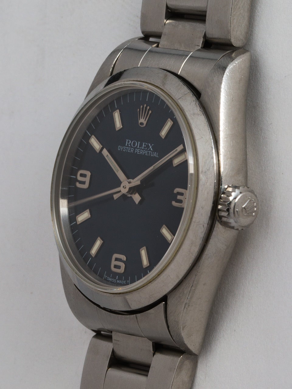Rolex Stainless Steel Midsize Oyster Perpetual Wristwatch Ref 67480 circa 1997 In Excellent Condition In West Hollywood, CA