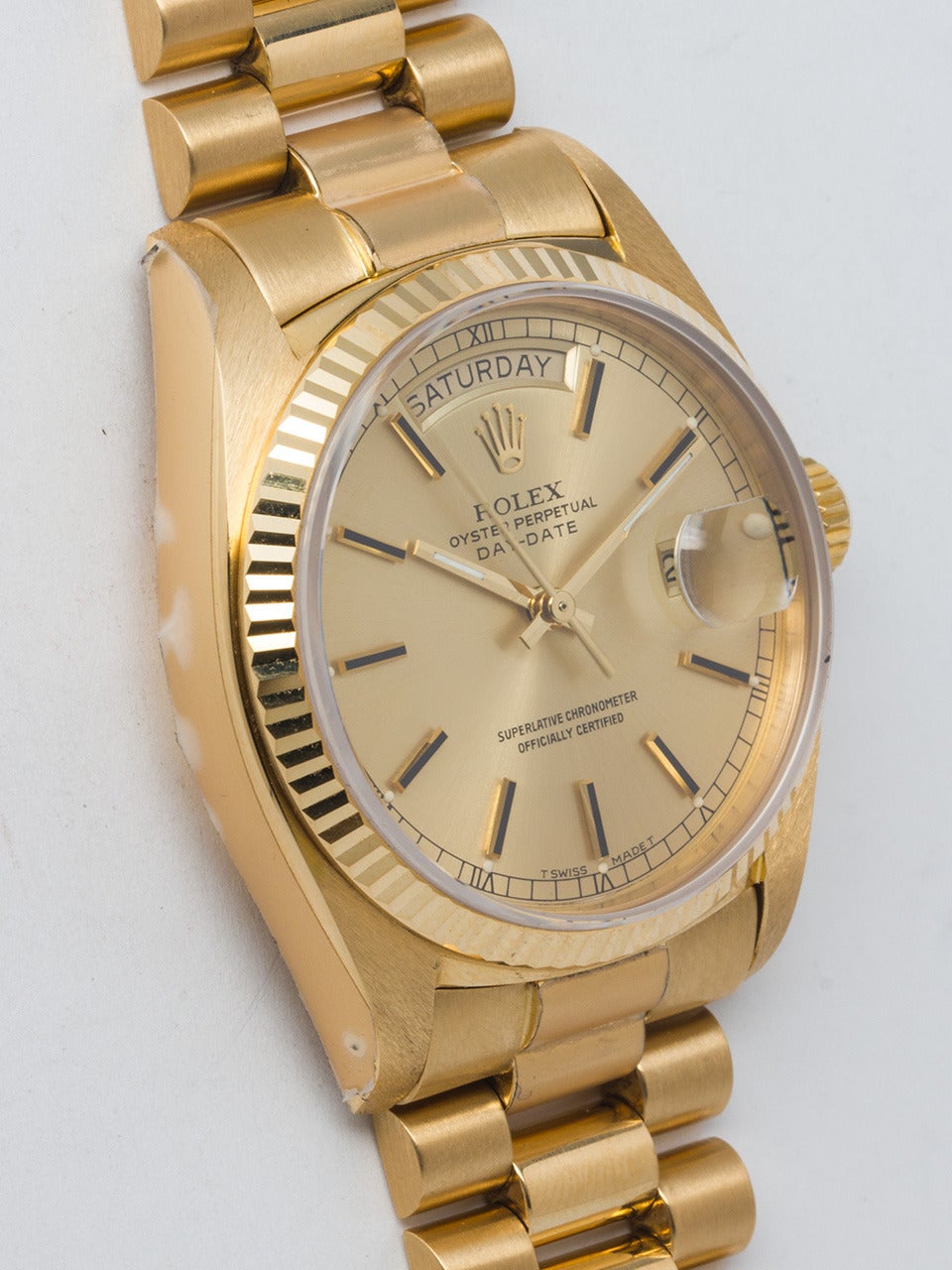 Rolex Yellow Gold Day-Date President Wristwatch Ref 18038 circa 1984