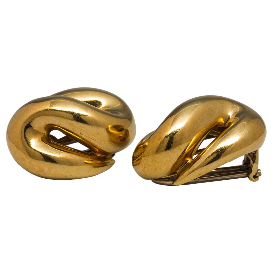 Yellow Gold Moderne Earrings circa 1960's For Sale