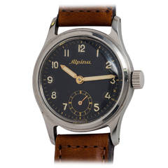 Vintage Alpina Stainless Steel Military Wristwatch circa 1940s