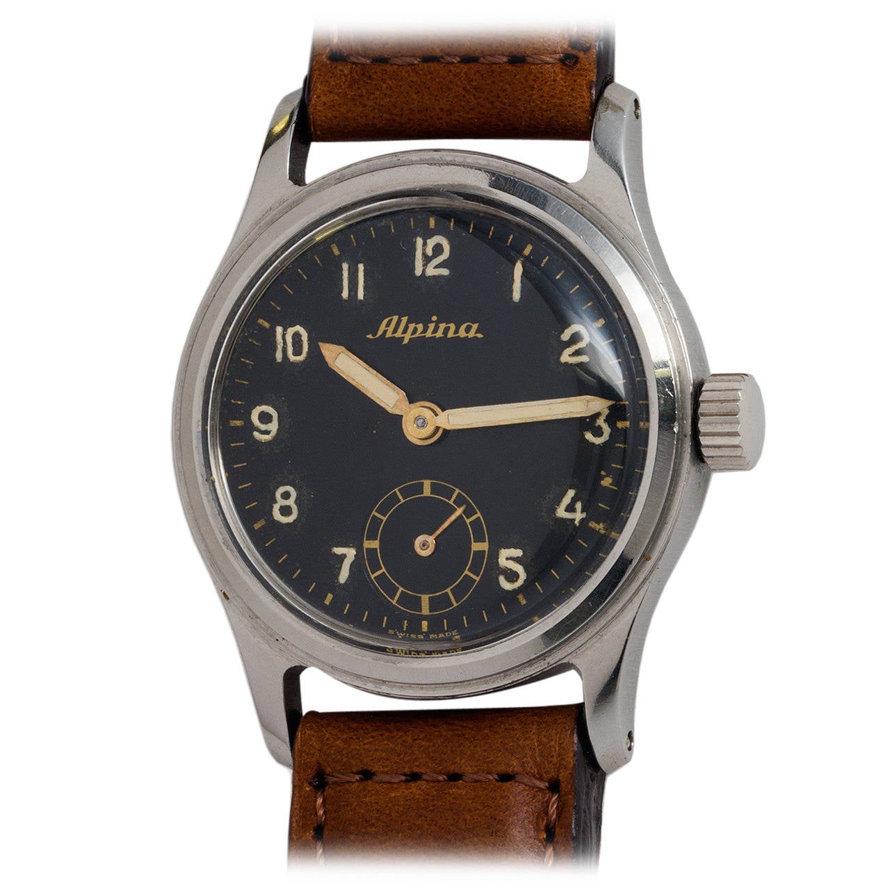 Alpina Stainless Steel Military Wristwatch circa 1940s