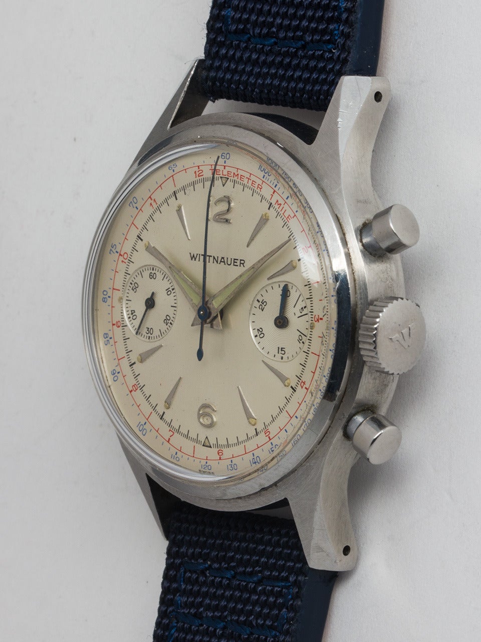 Wittnauer Stainless Steel Chronograph Wristwatch circa 1950s In Excellent Condition In West Hollywood, CA