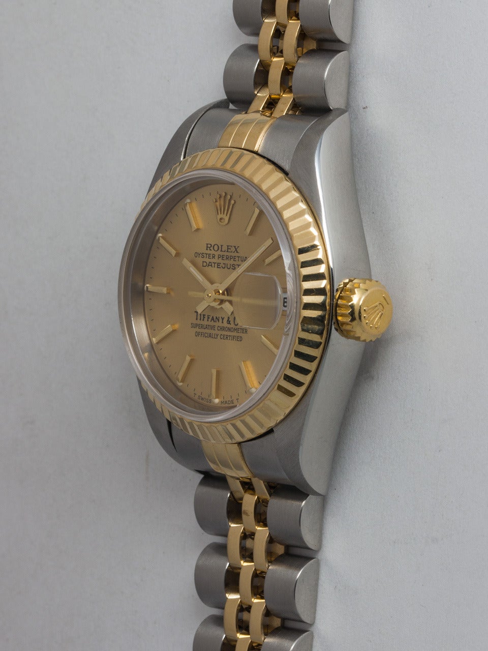 Rolex Lady's Stainless Steel and Yellow Gold Datejust Wristwatch Ref 69173 In Excellent Condition In West Hollywood, CA