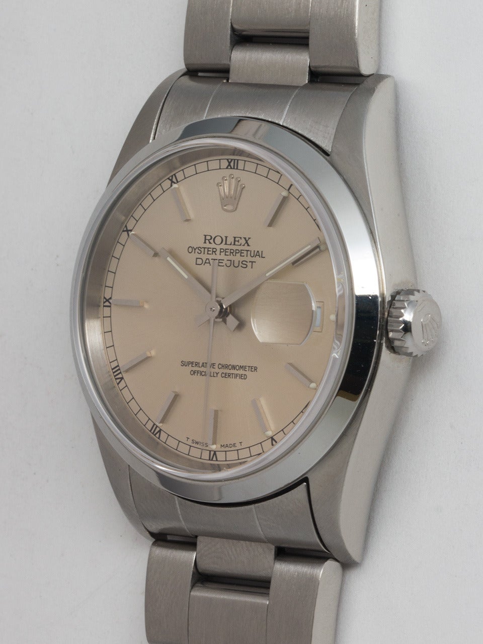 Rolex Stainless Steel Datejust Wristwatch Ref 16200 circa 1997 In Excellent Condition In West Hollywood, CA