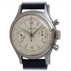 Retro Wittnauer Stainless Steel Chronograph Wristwatch circa 1950s