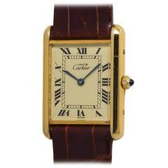 Vintage Cartier GIlt Silver Vermeil Must de Cartier Tank Louis Wristwatch circa 1990s