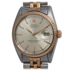Rolex Stainless Steel and Rose Gold Datejust Wristwatch Ref 1601 circa 1962