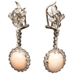 Angel Skin Coral Diamond White Gold Earrings