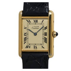 Cartier GIlt Silver Vermeil Must de Cartier Tank Louis Wristwatch circa 1980s