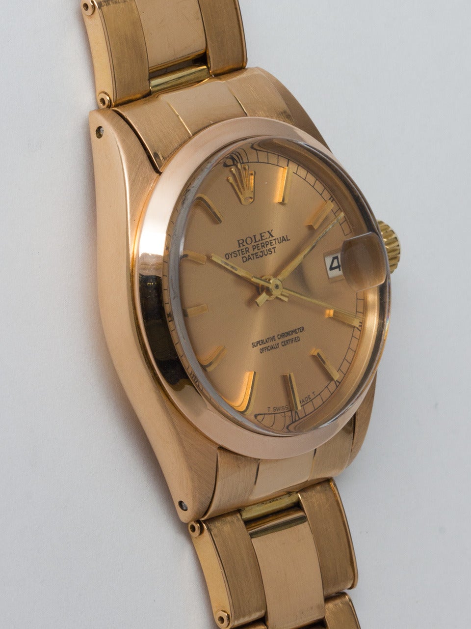 Rolex Rose Gold Midsize Datejust Wristwatch circa 1966 In Excellent Condition In West Hollywood, CA