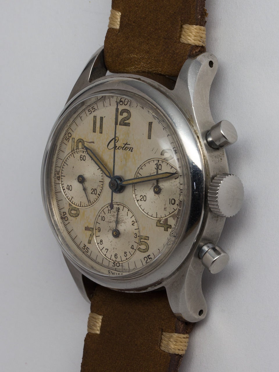 Croton Stainless Steel Chronograph Wristwatch circa 1950s In Excellent Condition In West Hollywood, CA