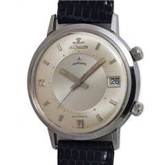 Vintage LeCoultre Stainless Steel Memodate Alarm Wristwatch circa 1960s