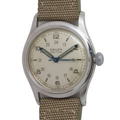 Vintage Gruen Stainless Steel Veri-Thin Pan American Wristwatch circa 1950s