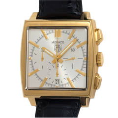 TAG Heuer Monaco Reissue Chronograph-Armbanduhr aus Gelbgold um 2010