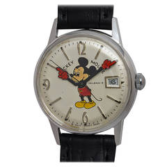 Vintage Helbros Stainless Steel Mickey Mouse Wristwatch with Date circa 1970s