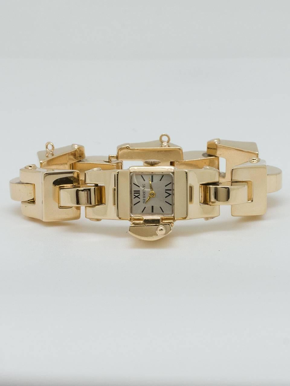 Shreve & Co Yellow Gold Cocktail Bracelet Wristwatch circa 1940s  1