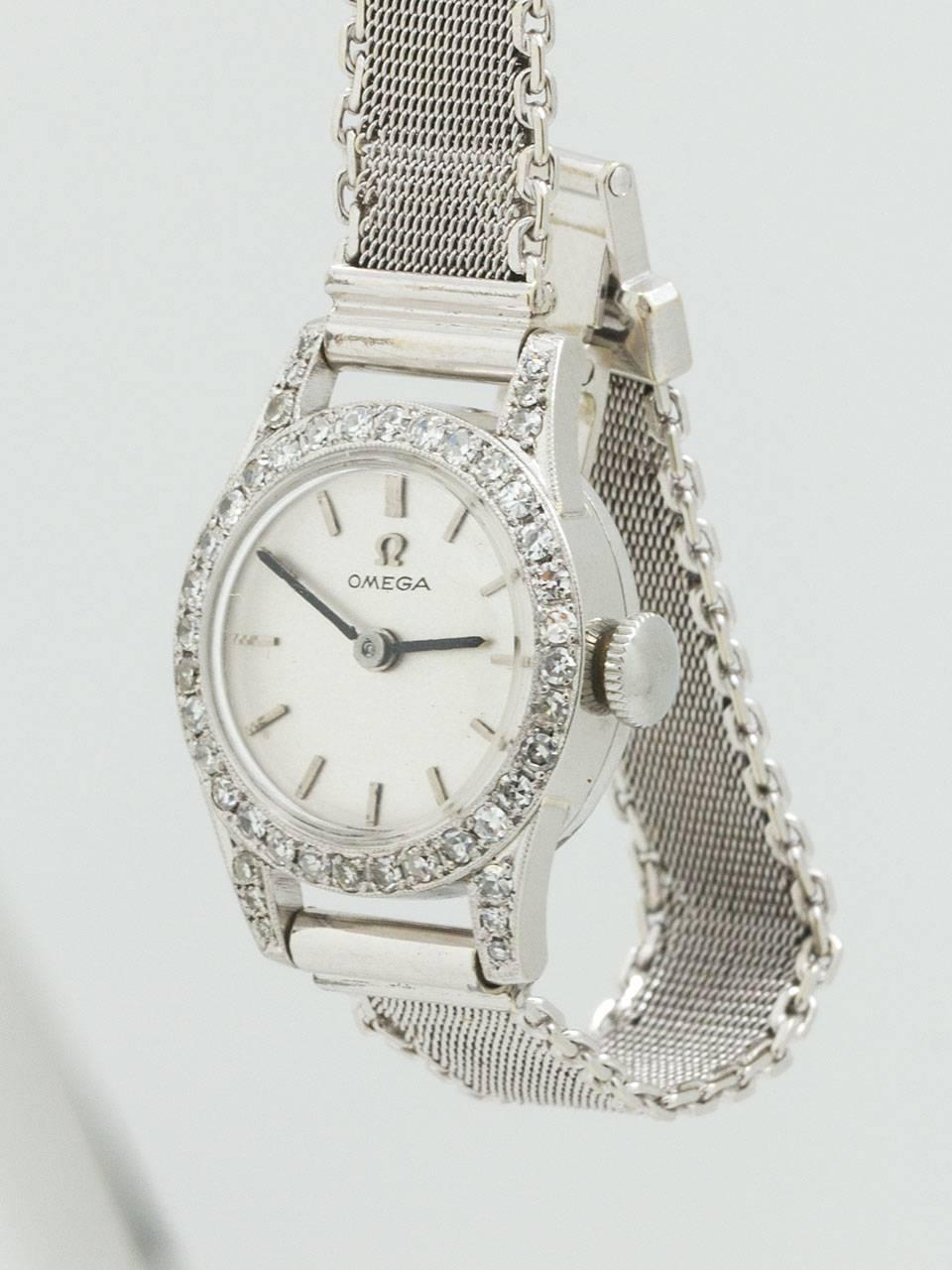Omega Lady's Platinum Diamond Dress Wristwatch  In Excellent Condition In West Hollywood, CA