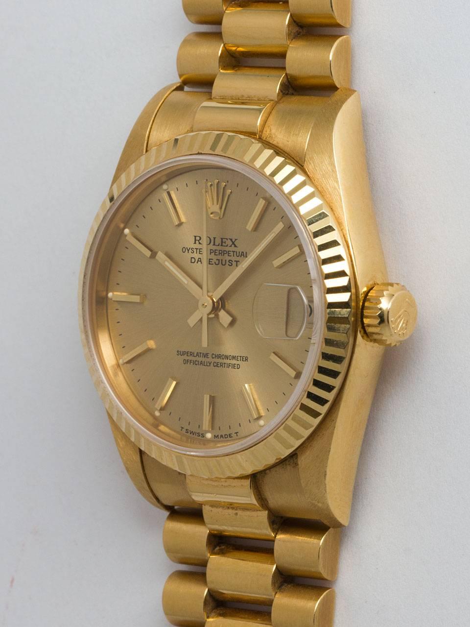 Rolex Yellow Gold Midsize Datejust Wristwatch Ref 68278 circa 1996 In Excellent Condition In West Hollywood, CA