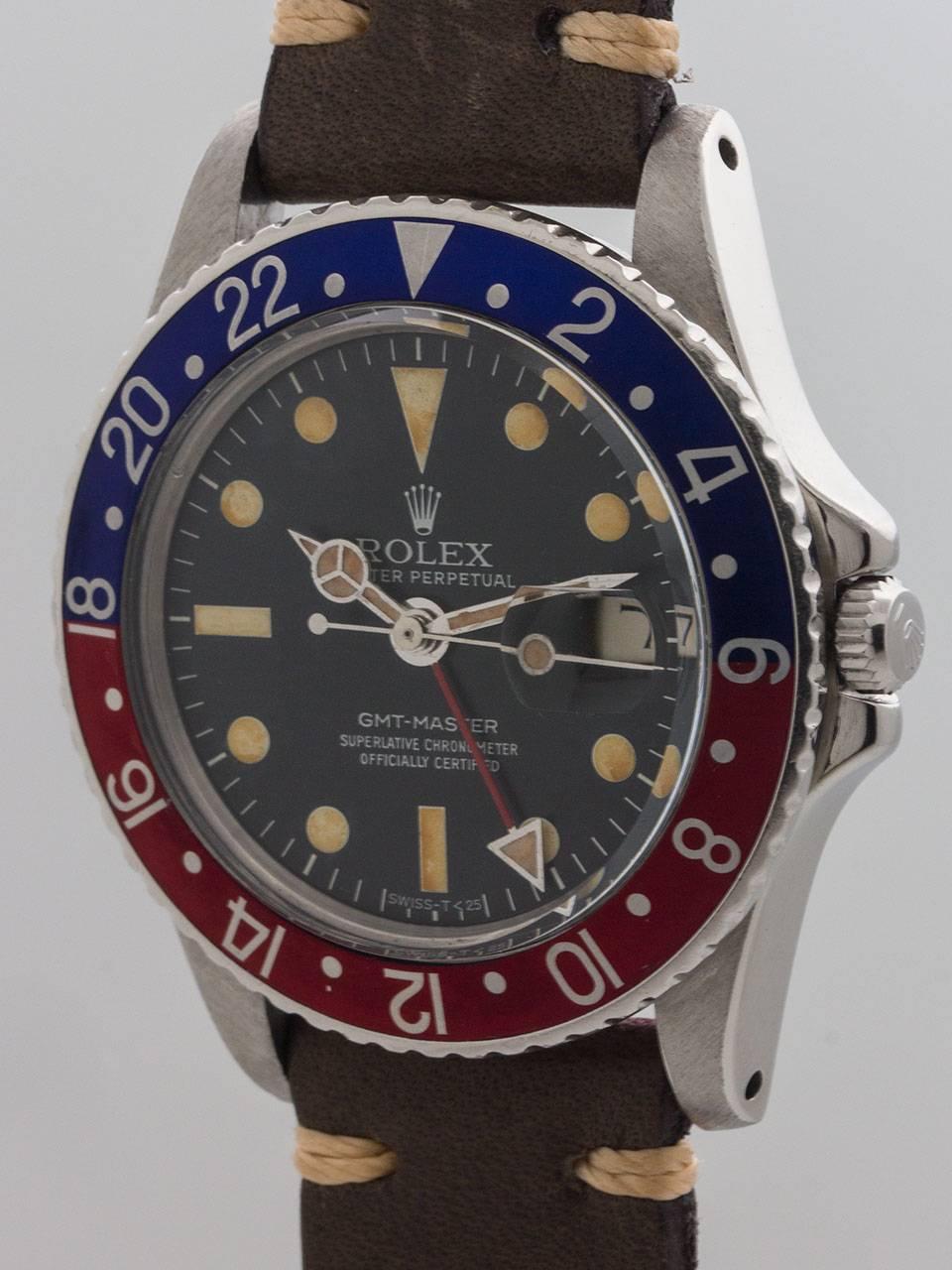 Rolex Stainless Steel GMT-Master Wristwatch Ref 1675 circa 1967 In Excellent Condition In West Hollywood, CA