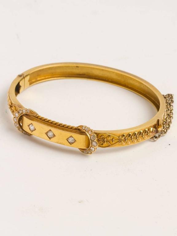 Victorian Diamond Gold Bangle Bracelet For Sale at 1stdibs