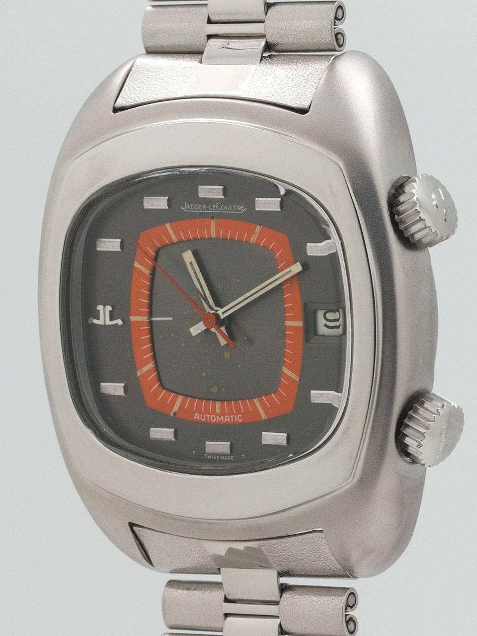 Jaeger LeCoultre Stainless Steel Alarm Wristwatch ref E871  In Good Condition In West Hollywood, CA