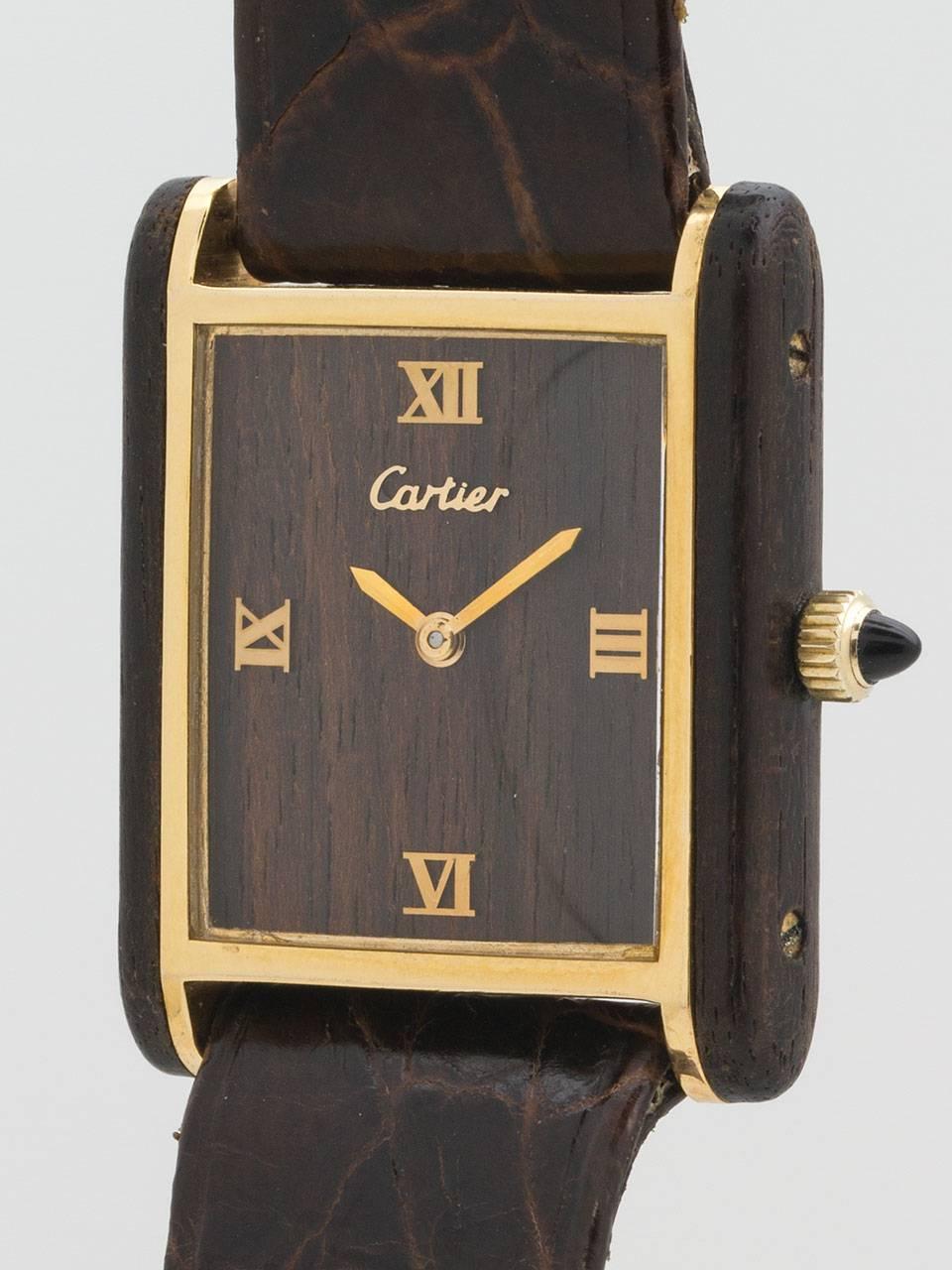Cartier Vermeil Wood Tank Louis Wristwatch In Excellent Condition In West Hollywood, CA