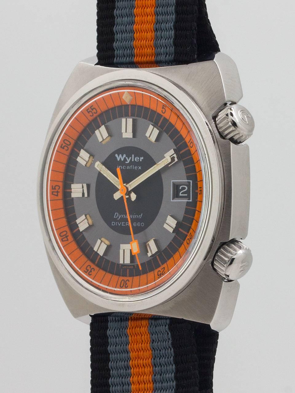 Wyler Stainless Steel Dynawind Divers 660 Wristwach circa 1960s In Excellent Condition In West Hollywood, CA