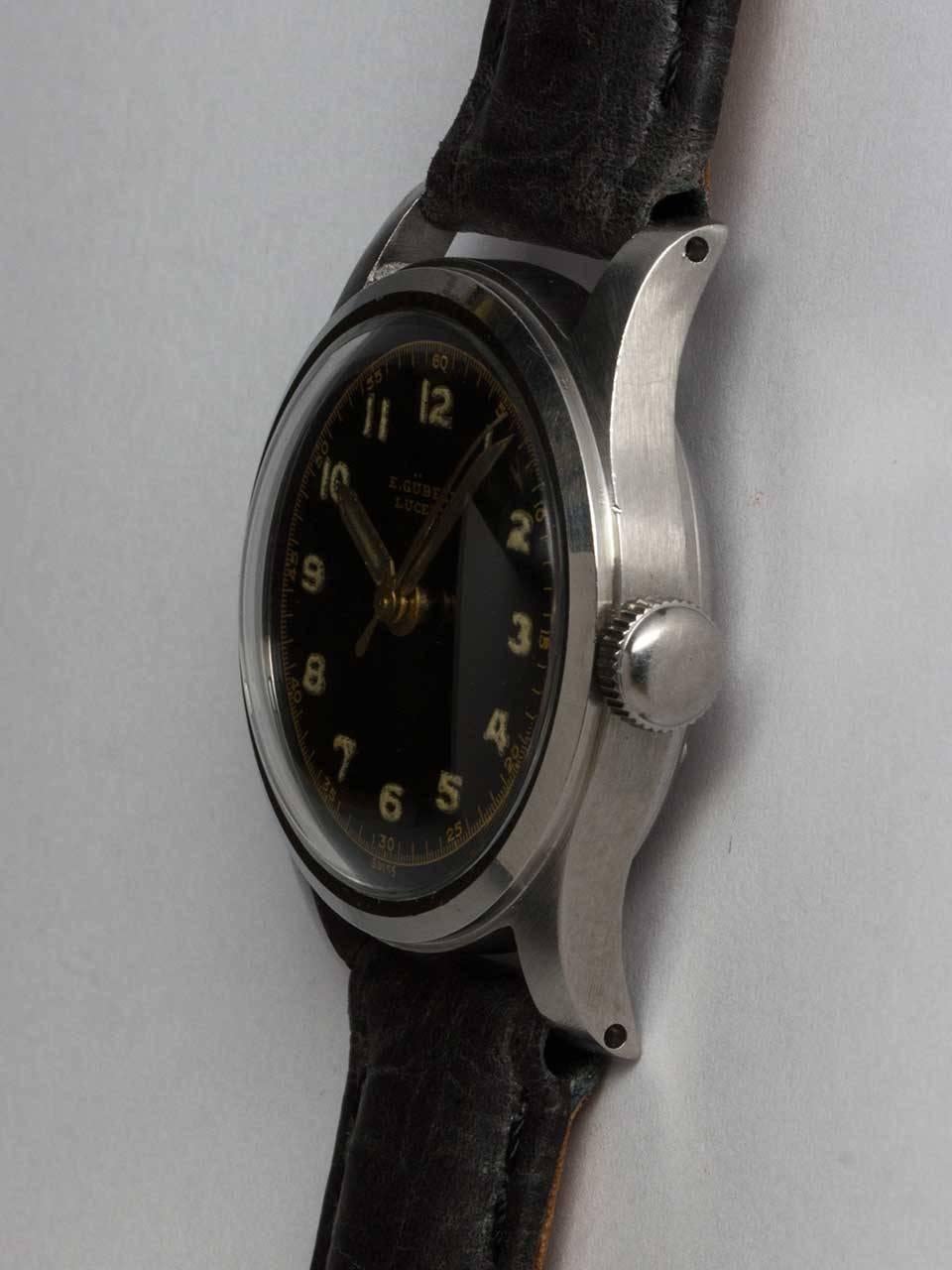 Gubelin Stainless Steel Military Style Wristwatch circa 1940s In Excellent Condition In West Hollywood, CA