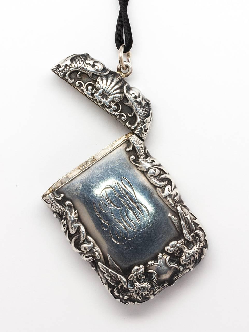 Sterling Silver Art Nouveau Match Safe Pendant Necklace In Excellent Condition For Sale In West Hollywood, CA