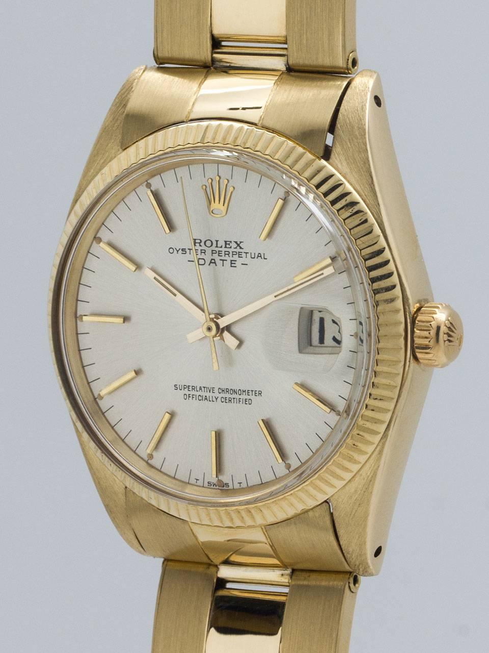 Rolex Yellow Gold Oyster Perpetual Date Wristwatch ref 1500 In Excellent Condition In West Hollywood, CA