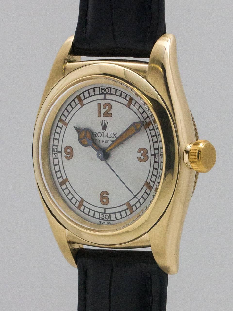Rolex Yellow Gold Bubbleback Wristwatch ref 3131 circa 1940s In Good Condition In West Hollywood, CA