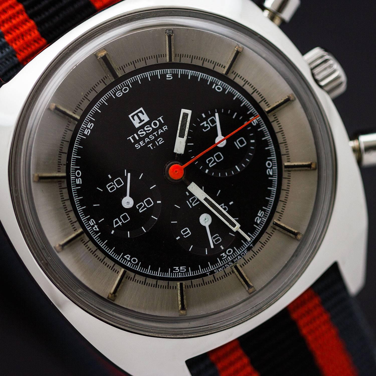 Tissot Stainless Steel Seastar T-12 Chronograph Wristwatch circa 1970s For Sale 1