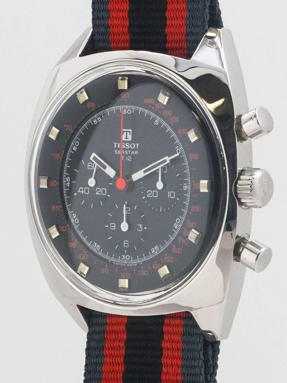 Tissot Stainless Steel Seastar T-12 Chronograph Wristwatch circa 1970s In Excellent Condition For Sale In West Hollywood, CA